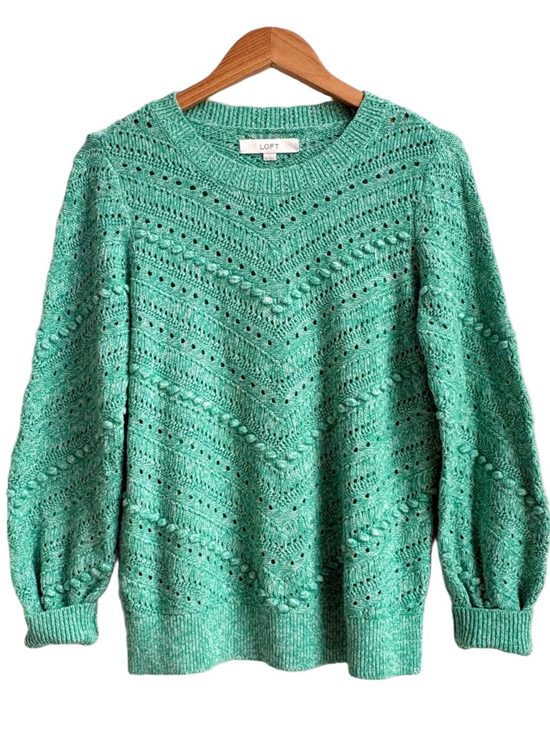 LOFT Sweaters - LOFT 100% cotton pretty sea foam green nubby open knit sweater size med M